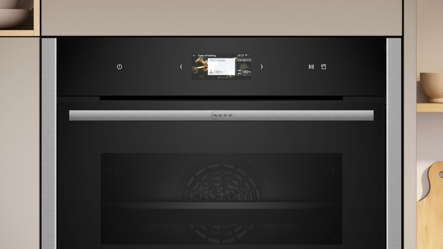 NEFF C24FS31N0, N90, Compact-Dampfbackofen integrierbar, Made in Germany, Full Touch TFT-Display, Dämpfen bis 120°C, Air Fry via Home Connect App, Soft Open and Close, 60 x 45cm, Edelstahl