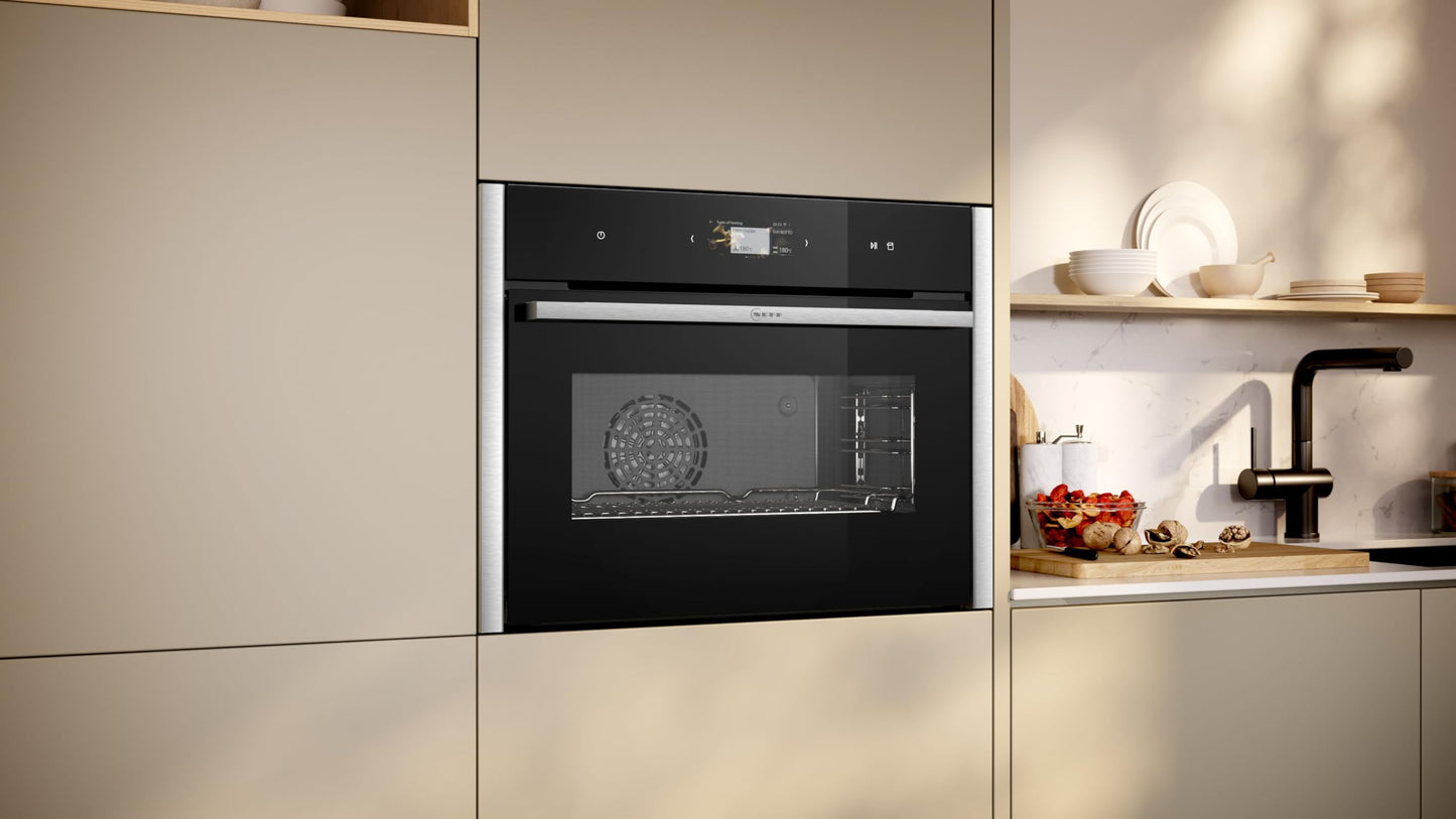 NEFF C24FS31N0, N90, Compact-Dampfbackofen integrierbar, Made in Germany, Full Touch TFT-Display, Dämpfen bis 120°C, Air Fry via Home Connect App, Soft Open and Close, 60 x 45cm, Edelstahl
