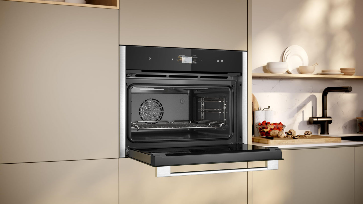 NEFF C24FS31N0, N90, Compact-Dampfbackofen integrierbar, Made in Germany, Full Touch TFT-Display, Dämpfen bis 120°C, Air Fry via Home Connect App, Soft Open and Close, 60 x 45cm, Edelstahl