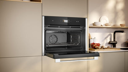 NEFF C24FS31N0, N90, Compact-Dampfbackofen integrierbar, Made in Germany, Full Touch TFT-Display, Dämpfen bis 120°C, Air Fry via Home Connect App, Soft Open and Close, 60 x 45cm, Edelstahl